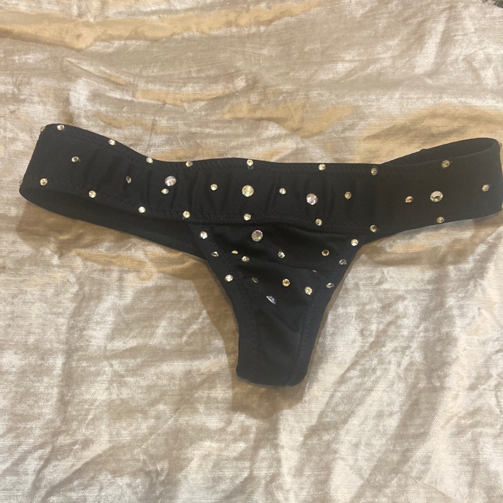 Black g string with rhinestones